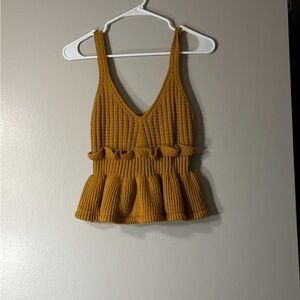 Mustard Yellow Ruffled Knit Tank Top